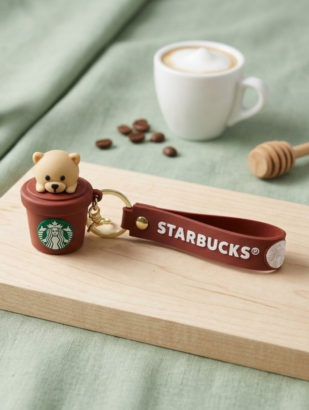 Starbucks Brown Bear Cup Keychain with Brown Strap